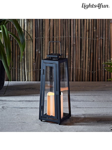 Lights4fun Solar Powered Black Metal Garden Candle Outdoor Lantern (D29577) | £25