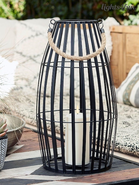 Lights4fun Black Large Slatted Outdoor Lantern with Truglow LED Candle (D29593) | £40
