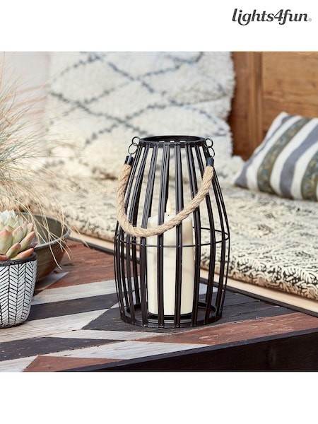 Lights4fun Black Slatted Outdoor Lantern with Truglow LED Candle (D29594) | £35