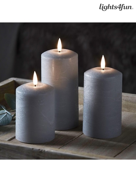 Lights4fun Grey TruGlow Distressed LED Pillar Candle Trio with Remote (D29610) | £29