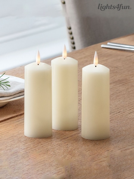 Lights4fun TruGlow LED Slim Pillar Candle Trio (D29611) | £16