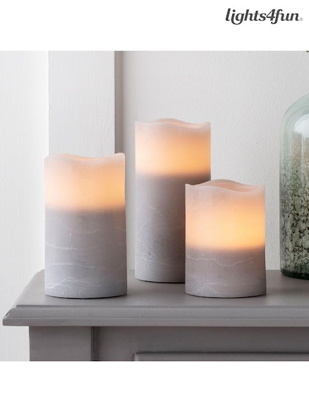 Lights4fun Grey LED Pillar Candle Trio (D29615) | £19