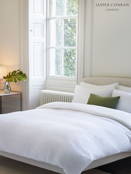 Jasper Conran London White Soft Textured Dobby Weave 100% Cotton Duvet Cover and Pillowcase Set (D29767) | £80 - £135