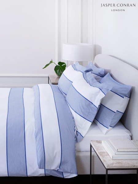 Jasper Conran London Blue Woven Pinstripe Oxford 100% Cotton Pillowcase (D30024) | £30