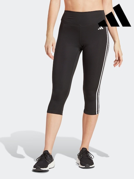 adidas Black Train Essentials 3-Stripes High Waisted 3/4 Leggings (D30314) | £33