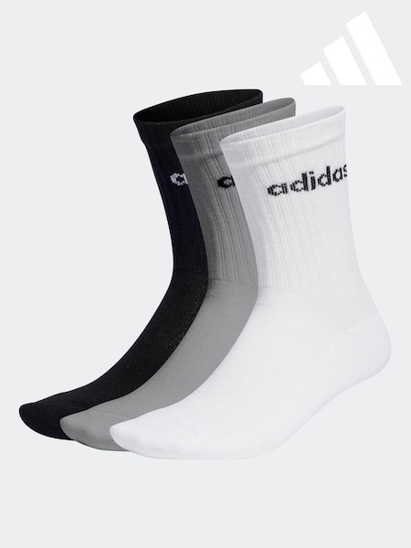 adidas Grey Linear Crew Cushioned Socks 3 Pack (D30465) | £9