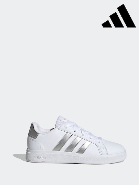 adidas White/Silver Grand Court Lace-Up Trainers (D32047) | £30