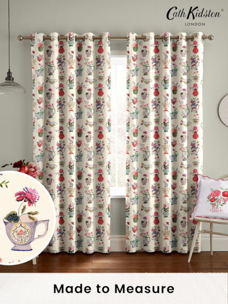 Cath Kidston Cream Cups And Vases Made To Measure 100% Cotton Curtains (D32884) | £82