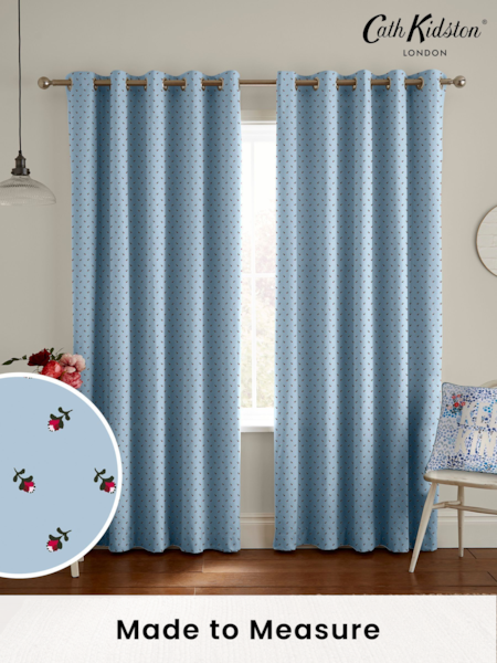 Cath Kidston Blue Rose Bud Made To Measure Curtains (D32888) | £82