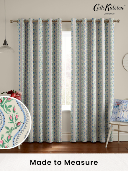 Cath Kidston Blue Wiggle Rose Made To Measure 100% Cotton Curtains (D32889) | £82