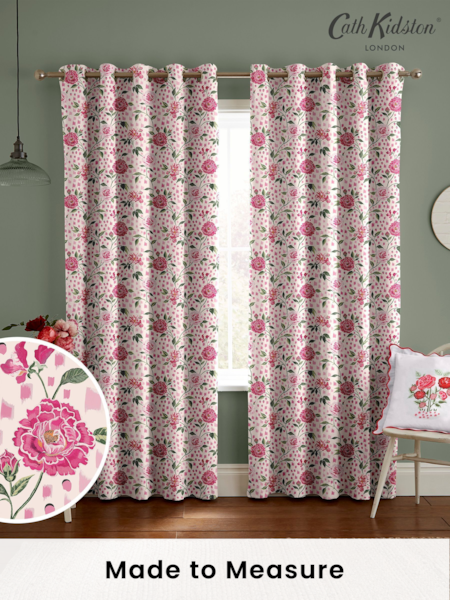 Cath Kidston Pink Tea Rose Made To Measure 100% Cotton Curtains (D32890) | £82