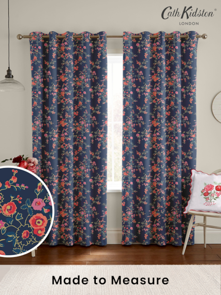 Cath Kidston Blue Millfield Blossom Made To Measure 100% Cotton Curtains (D32894) | £82
