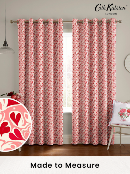 Cath Kidston Red Marble Hearts Made To Measure 100% Cotton Curtains (D32896) | £82