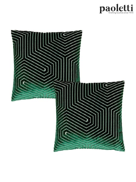 Riva Paoletti 2 Pack Green Evoke Geometric Cut Velvet Cushions (D33068) | £27