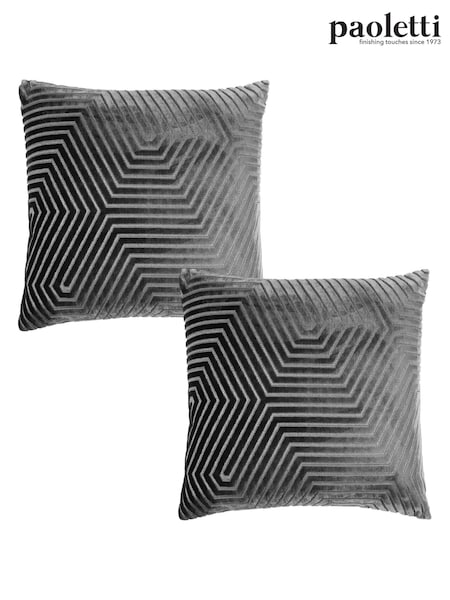 Riva Paoletti Grey Evoke Geometric Cut Velvet Cushion 2 Pack (D33069) | £26