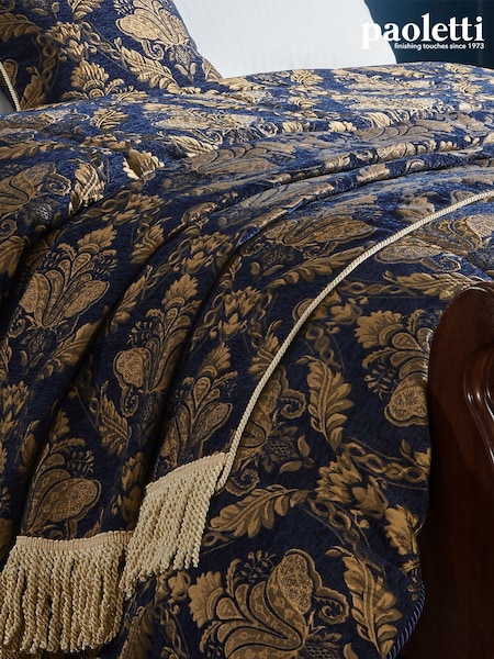Riva Paoletti Blue Shiraz Jacquard Floral Fringed Throw (D33201) | £64