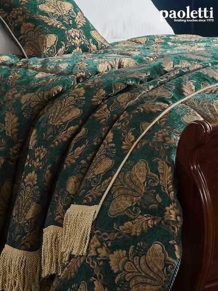 Riva Paoletti Green Shiraz Jacquard Floral Fringed Throw (D33202) | £64