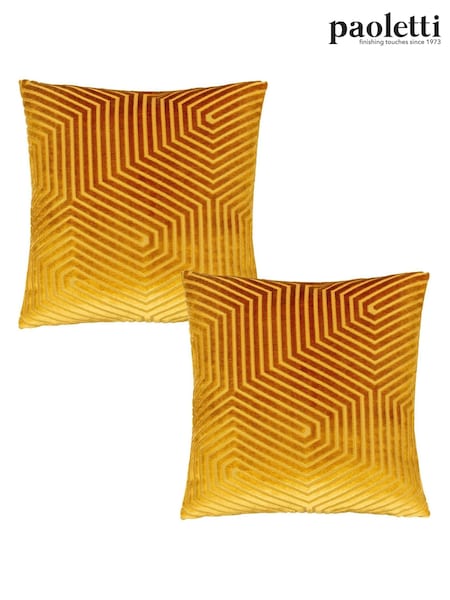 Riva Paoletti Gold Evoke Geometric Cut Velvet Cushion 2 Pack (D33224) | £26