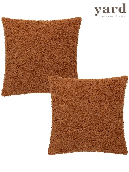 The Linen Yard Ginger Brown Cabu Chunky Textured Boucle Cushions 2 Pack (D33230) | £32