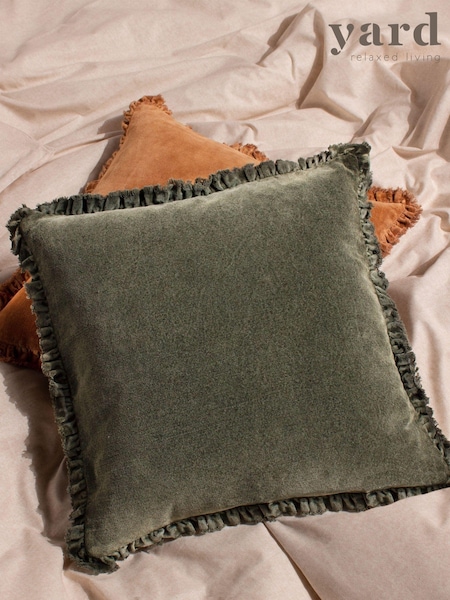 Yard Moss Green 45 x 45cm Bertie 100% Washed Cotton Velvet Cushion (D33231) | £26