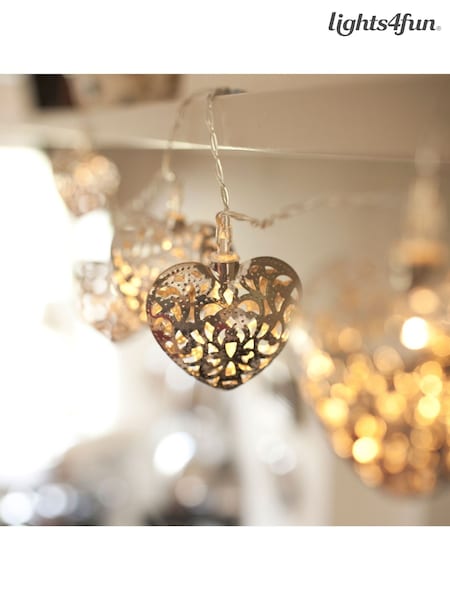 Lights4fun Silver 20 LED Filigree Heart Indoor Fairy Lights (D33354) | £20