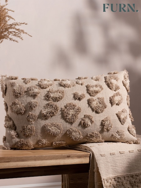Furn Natural Maeve Tonal Leopard Print Tufted 100% Cotton Cushion (D33683) | £17