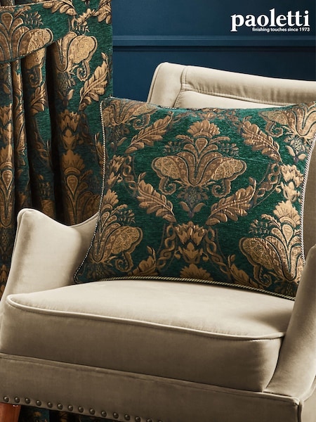 Riva Paoletti Green Shiraz Danmask Jacquard Floral Cushion (D33691) | £17