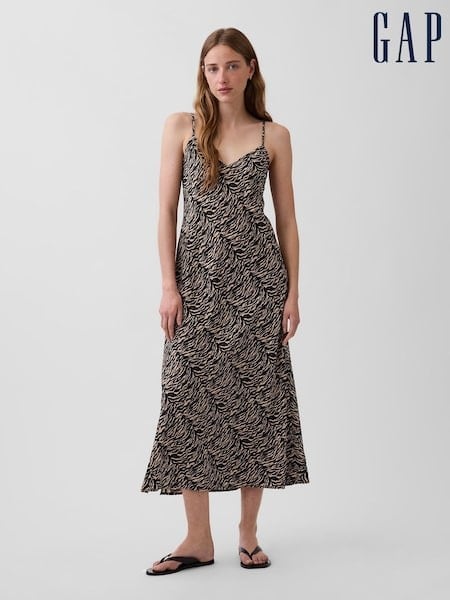 Black - Gap Zebra Print Midi Slip Dress