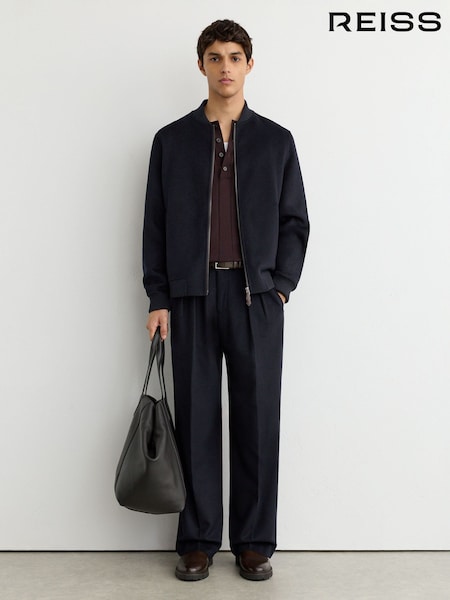 Navy - Regular Reiss Canonbury Wool-blend Zip-through Bomber Jacket