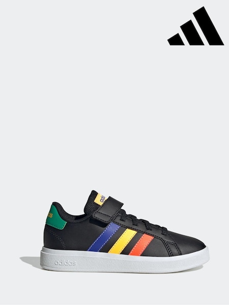 adidas Multi Black Grand Court Elastic Lace and Top Strap Trainers (D34045) | £28