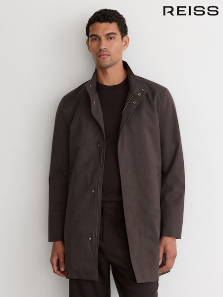 Dark Brown - Regular Reiss Flaye Hybrid Gilet-insert Funnel-neck Overcoat