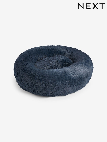 Navy Round Faux Fur Pet Bed (D34853) | £35