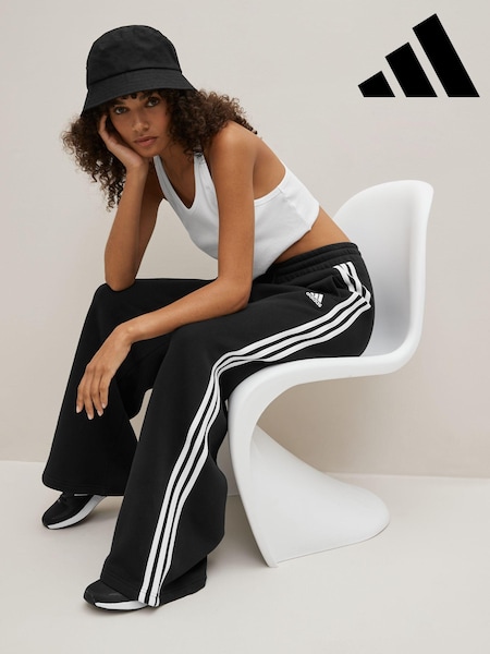 adidas Black Essentials 3 Stripe Wide Leg Joggers (D35142) | £45