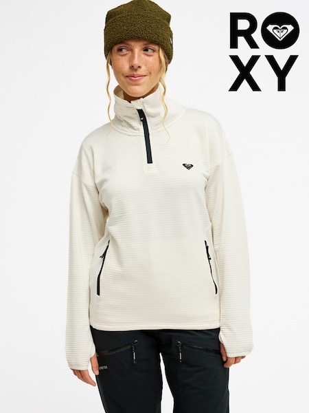 White - Roxy Snowstride Half Zip Fleece Technical Mid Layer Top