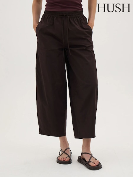 Brown - Hush Juno Laundered Cotton Barrel Leg Trousers