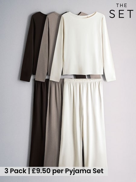 Dark Brown/Brown/Light Beige - The Set 3 Pack Essentials Long Sleeve Pyjamas
