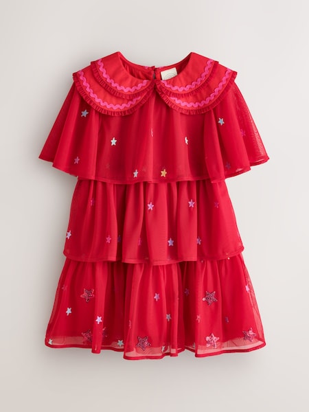 Red - Little Bird By Jools Oliver Tulle Emboridered Chirstmas Dress
