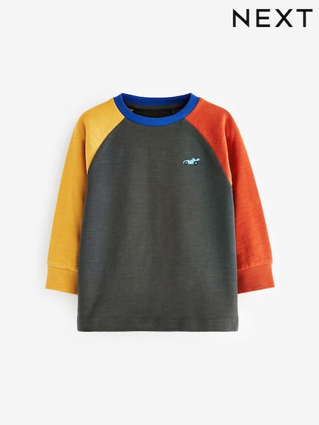 Charcoal Grey/Yellow/Red Cosy Colourblock Long Sleeve T-Shirt (3mths-7yrs) (D37302) | £3.50 - £4.50