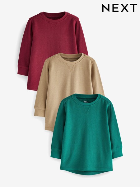 Rust/Blue/Brown 3 Pack Long Sleeve Textured T-Shirts (3mths-7yrs) (D37383) | £6 - £7