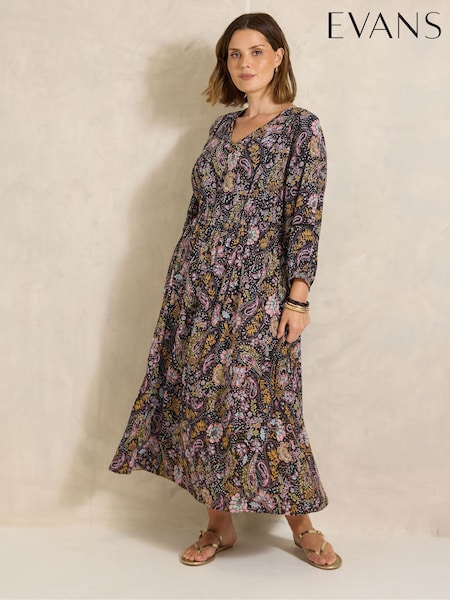 Black - Evans Paisley Boho Dress