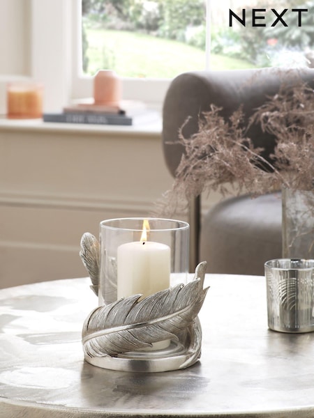 Silver Feather Resin And Glass Hurricane (D39201) | £26