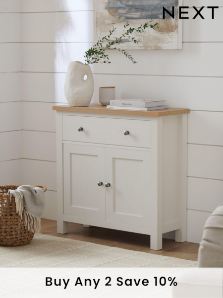 Cream Malvern Oak Effect Small Slim Sideboard (D39225) | £225