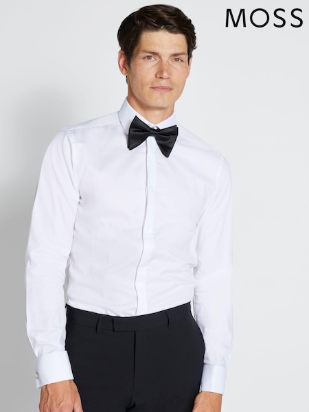 MOSS White Slim Fit Concealed Placket 100% Cotton Dress Shirt (D40269) | £40
