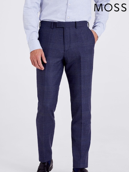 MOSS Blue Tailored Fit Check Trousers (D40324) | £110