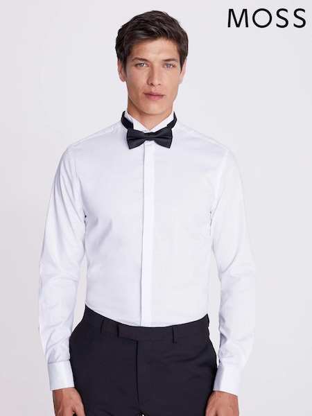 MOSS White Slim Fit Wing Collar Concealed Placket 100% Cotton Dress Shirt (D40364) | £40