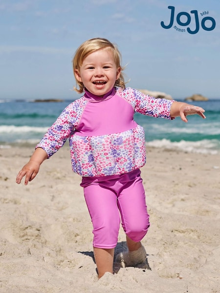 JoJo Maman Bébé Pink Floral UPF 50 Sun Protection Float Suit (D41003) | £28