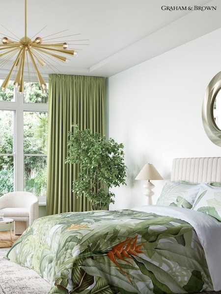 Graham & Brown Green Borneo 100% Cotton Duvet Cover and Pillowcase Set (D41690) | £100 - £130