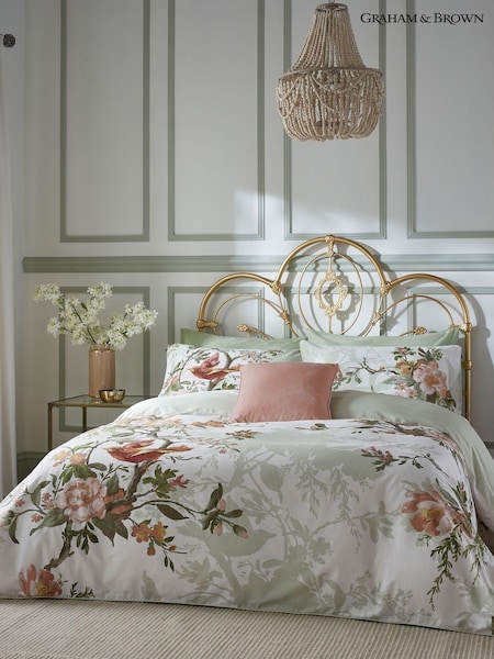 Graham & Brown Sage Green Venetian 100% Cotton Duvet Cover and Pillowcase Set (D41692) | £100 - £130