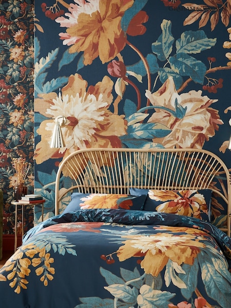 Graham & Brown Blue Florenzia 100% Cotton Duvet Cover and Pillowcase Set (D41693) | £100 - £130