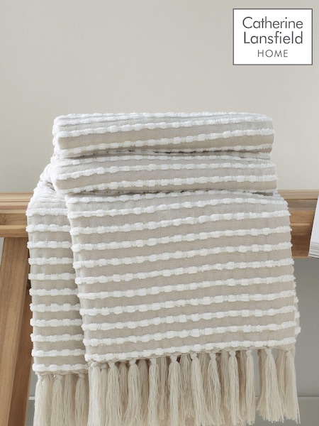 Catherine Lansfield Natural Stab Stitch Throw (D42162) | £33